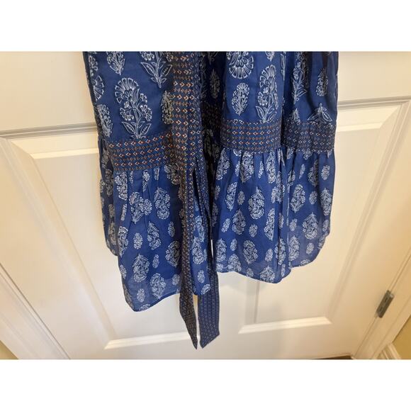 A Loves A Blue Boho Floral Dress Large Puff Sleeve Tiered Square Neckline - Picture 5 of 7